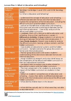 5.1 What is education and schooling Lesson Plans Latest Syllabus of Sociology Ca