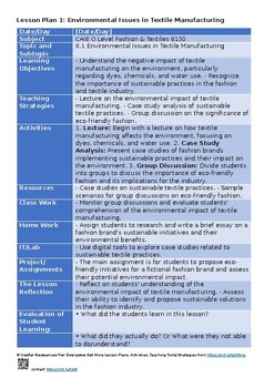 8 Environmental issues – O Level Fashion and Textiles 6130 Lesson Plans Unit Pla