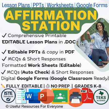 Affirmation Station Lesson Plans PPTs Worksheets Google Forms Quiz Bundle