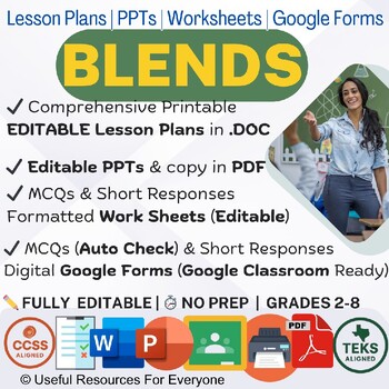 Blends Lesson Plans PPTs Worksheets Google Forms Quiz Bundle