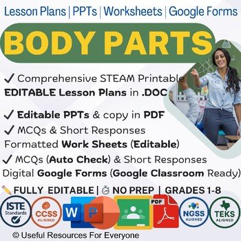 Body Parts Lesson Plans PPTs Worksheets Google Forms Quiz Bundle