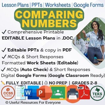 Comparing Numbers Lesson Plans PPTs Worksheets Google Forms Quiz