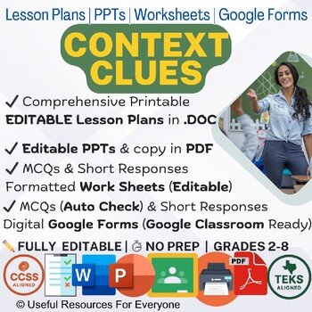 Context Clues Lesson Plans PPTs Worksheets Google Form Quiz Bundle