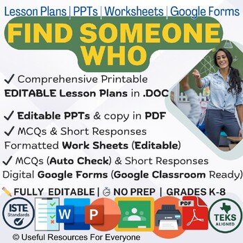 Find Someone Who Lesson Plans PPTs Worksheets Google Form Quiz Bundle Find Someone Who Lesson Plans PPTs Worksheets Google Form Quiz Bundle