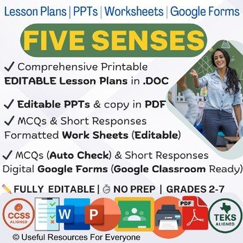 Five Senses Lesson Plans PPTs Worksheets Google Form Quiz Bundle Five Senses Lesson Plans PPTs Worksheets Google Form Quiz Bundle