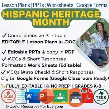 Hispanic Heritage Month Lesson Plans PPTs Worksheets Google Form Quiz Hispanic Heritage Month Lesson Plans PPTs Worksheets Google Form Quiz