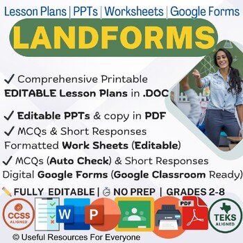 Landforms Lesson Plans PPTs Worksheets Google Form Quiz Bundle