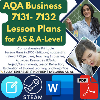 AQA A-Level Business 7131-7132: Complete Editable Lesson Plans Bundle | NO PREP