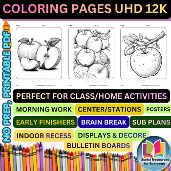 Apple Coloring Pages for Kids | 50 Printable Fruit Coloring Sheets | Cute Apple