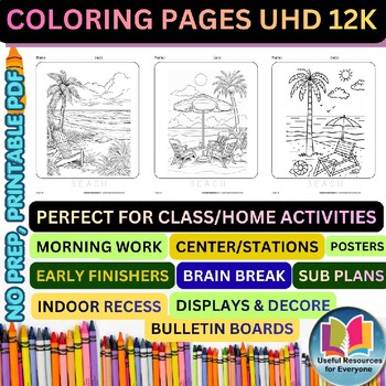 Beach Coloring Pages for Kids | 50 Summer Beach Printable Coloring Sheets Oceans