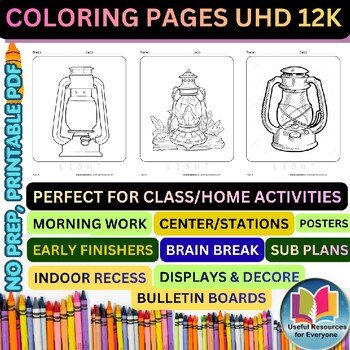 Lantern Coloring Pages | 24 Printable Camping Night Glow Art Activities Pack