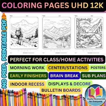 Mountain Coloring Pages | 50 Printable Nature Landscape Peaks Snow Volcano Adven