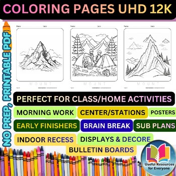 Mountain Coloring Pages | 50 Printable Scenic Peaks Volcano Valleys Nature Adven