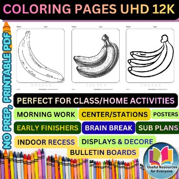 Banana Coloring Pages | 50 Printable Fruit Nutrition Healthy Eating Tropical Foo