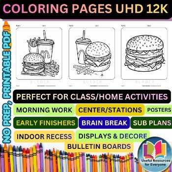 Burger Coloring Pages | 50 Printable Fast Food Nutrition Kitchen Cooking Picnic