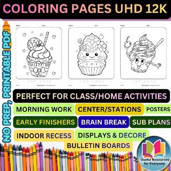 Cupcake Coloring Pages | 50 Printable Bakery Dessert Baking Kitchen Food Art Cel