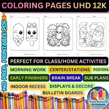 Popsicle Coloring Pages | 50 Printable Summer Frozen Treats Dessert Food Art Swe