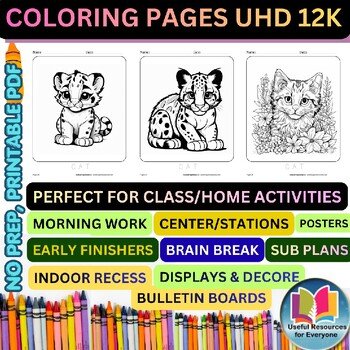 Cat Coloring Pages | 50 Printable Cute Kittens Pets Animal Art Mindfulness Learn