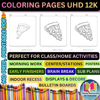Pizza Slice Coloring Pages | 50 Printable Fast Food Cooking Restaurant Fun Learn