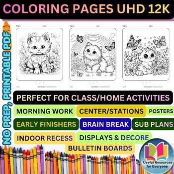 Cats Coloring Pages | 50 Printable Cute Kitten Pet Animal Learning Activity Shee