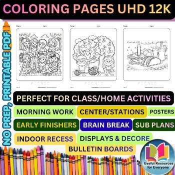 Picnic Coloring Pages | 54 Printable Outdoor Family Food Nature Park Adventure F