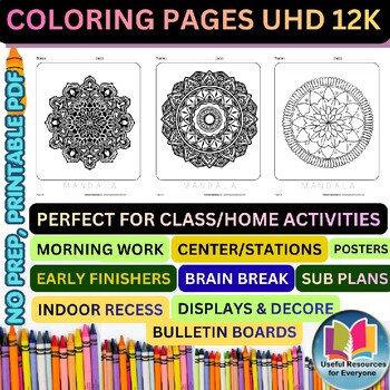 Mandala Coloring Pages | 50 Printable No Prep Mindfulness Worksheets for Stress