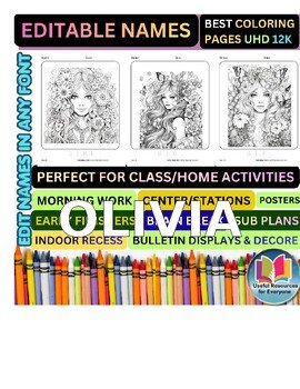 Editable Girl Floral Coloring Pages | Personalized Name Practice Worksheets 50 P Editable Girl Floral Coloring Pages | Personalized Name Practice Worksheets 50 P