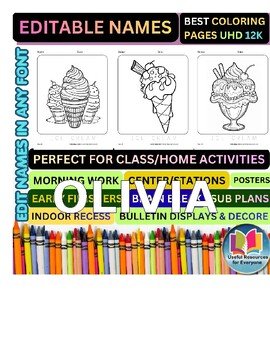 Editable Ice Cream Cone Coloring Pages | Personalized Name Practice Worksheet