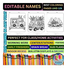 Editable Ice Cream Truck Coloring Pages | Personalized Name Practice Worksheet