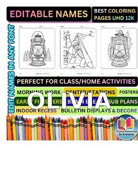 Editable Lantern Coloring Pages | Personalized Name Practice Worksheets | 50 Pri