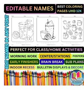 Editable Lemonade Cup Coloring Pages | Personalized Name Practice Worksheets