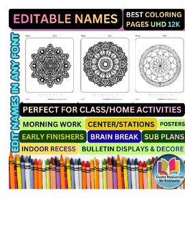 Editable Mandala Coloring Pages | Personalized Name Practice Worksheets | 50 Pri