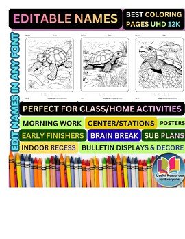 Editable Turtle Coloring Pages | Personalized Name Practice Worksheets | 50 Prin Editable Turtle Coloring Pages | Personalized Name Practice Worksheets | 50 Prin