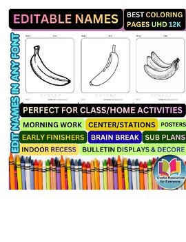 Editable Banana Coloring Pages | Personalized Name Tracing Worksheets | 50 Print