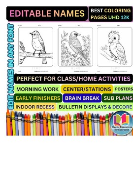 50 Editable Bird Name Coloring Worksheets for Kids | Luxury Personalized DOCX