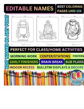 Editable Lantern Coloring Pages with Personalized Student Names | 24 Elegant Cus