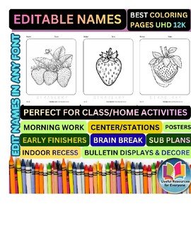 Editable Strawberry Coloring Pages with Personalized Student Names | 50 Sweet Su Editable Strawberry Coloring Pages with Personalized Student Names | 50 Sweet Su