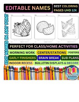 Editable Watermelon Slice Coloring Pages with Personalized Student Names | 20 Su Editable Watermelon Slice Coloring Pages with Personalized Student Names | 20 Su