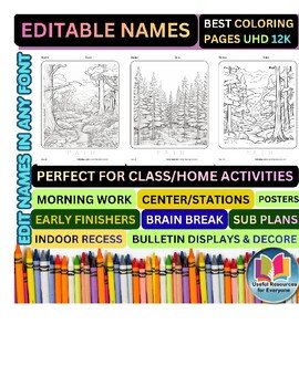 Editable Trail Path Coloring Pages with Personalized Student Names | 50 Nature W Editable Trail Path Coloring Pages with Personalized Student Names | 50 Nature W