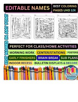 Editable Trees Coloring Pages with Personalized Student Names | 50 Woodland Natu Editable Trees Coloring Pages with Personalized Student Names | 50 Woodland Natu