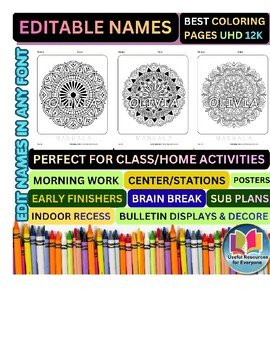 Editable Mandala Coloring Pages with Personalized Student Names | 50 Luxury Mind