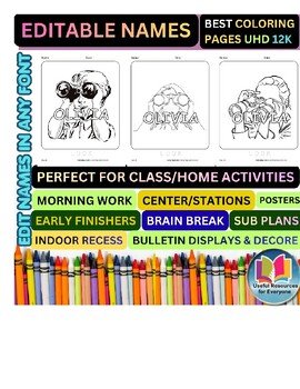 Editable Binoculars Coloring Pages with Personalized Student Names | 90 Adventur
