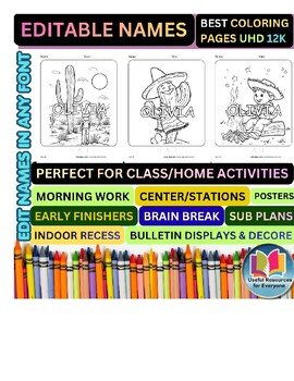 Editable Hat Coloring Pages with Personalized Student Names | 56 Mindfulness & C