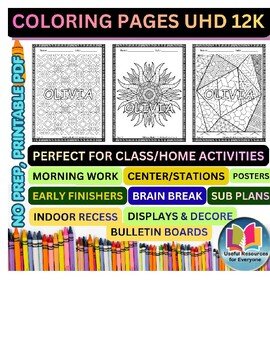 Editable Geometric Pattern Coloring Book #2 with Personalized Student Names | 50 Editable Geometric Pattern Coloring Book #2 with Personalized Student Names | 50