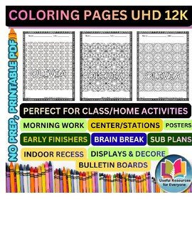 Editable Geometric Pattern Coloring Book #9 with Personalized Student Names | 50 Editable Geometric Pattern Coloring Book #9 with Personalized Student Names | 50