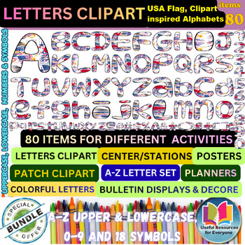 4th of July USA Flag Patriotic Alphabet Clipart | Stars & Stripes Letters Number