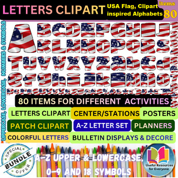 USA Flag Patriotic Alphabet Clipart Mega Bundle | 4th of July Letters Numbers Sy