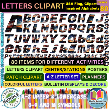 USA Flag Patriotic Alphabet Clipart Mega-Set | 4th of July Letters, Numbers