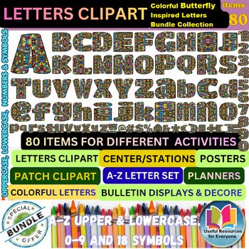 Colorful Butterfly Alphabet Clipart Set | A-Z, 0-9 & Symbols | Premium High-Res