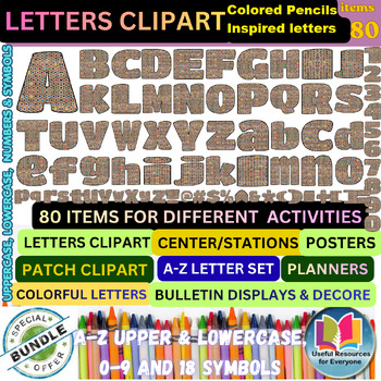 Premium Colored Pencils Inspired Letters Clipart Mega Bundle | 80-Piece Artistic